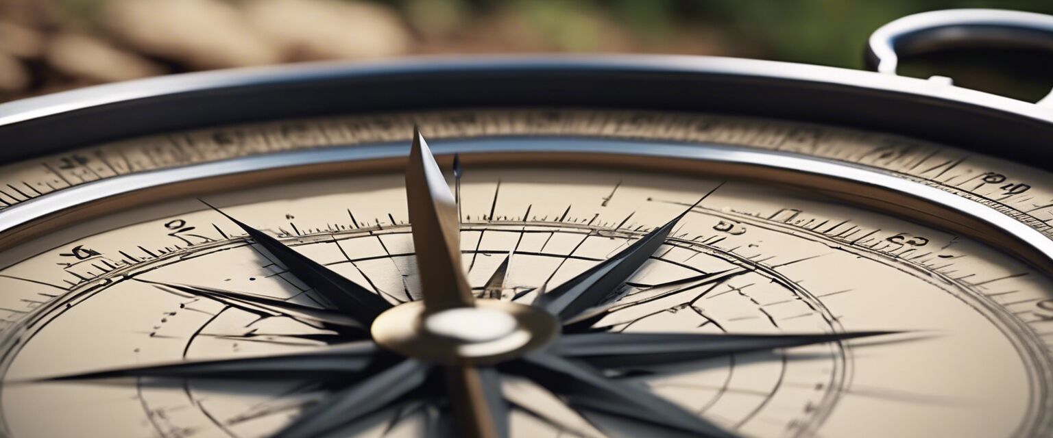 Close-up of a compass indicating north